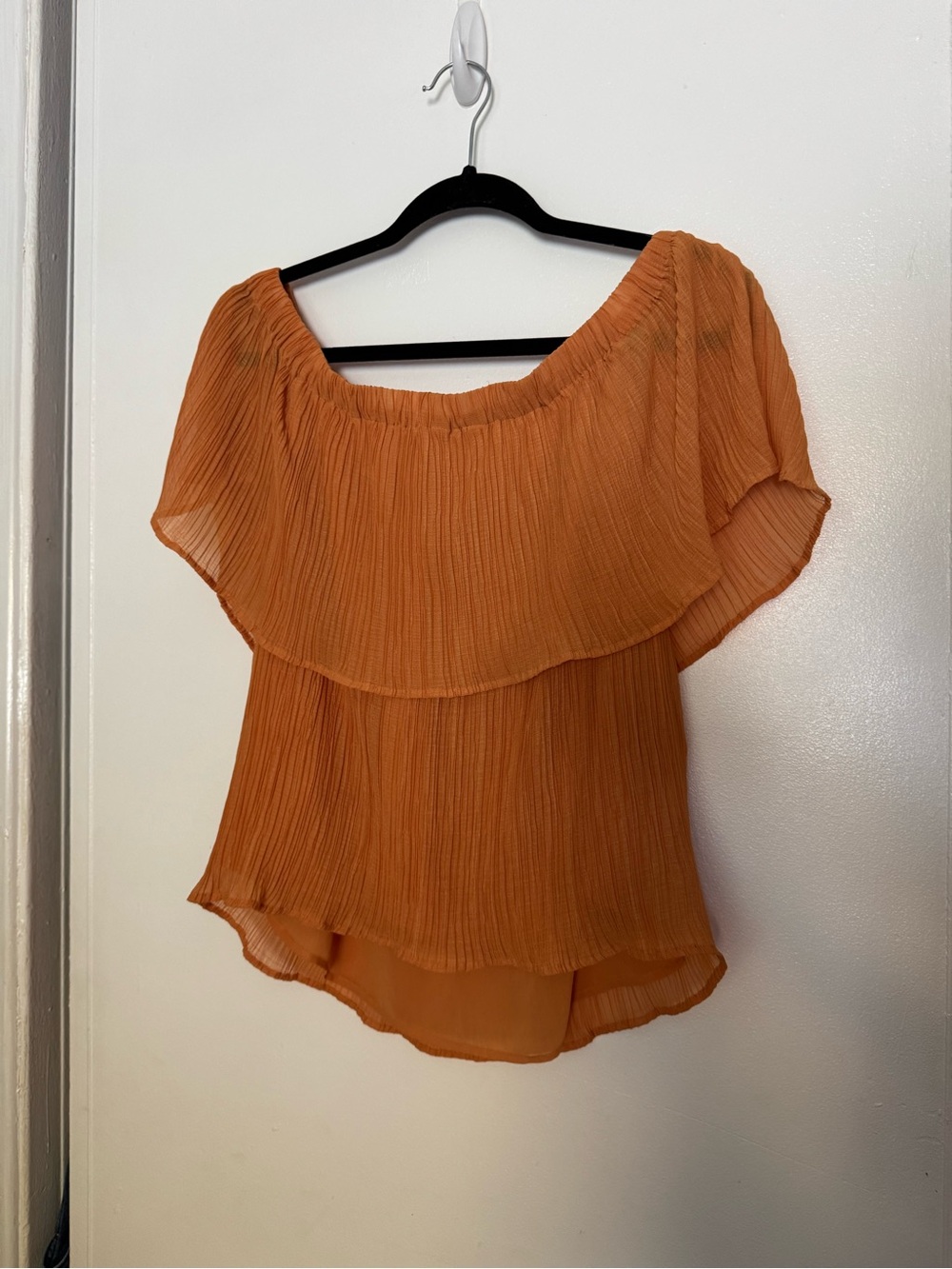 Express Orange Off-Shoulder Layered Ruffle Blouse - Picture 4 of 4